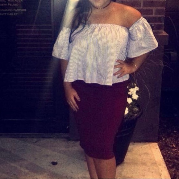 NOT FOR SALE RIGHT NOW! White/Blue Striped Off The Shoulder Crop Top Sz L - Picture 8 of 8